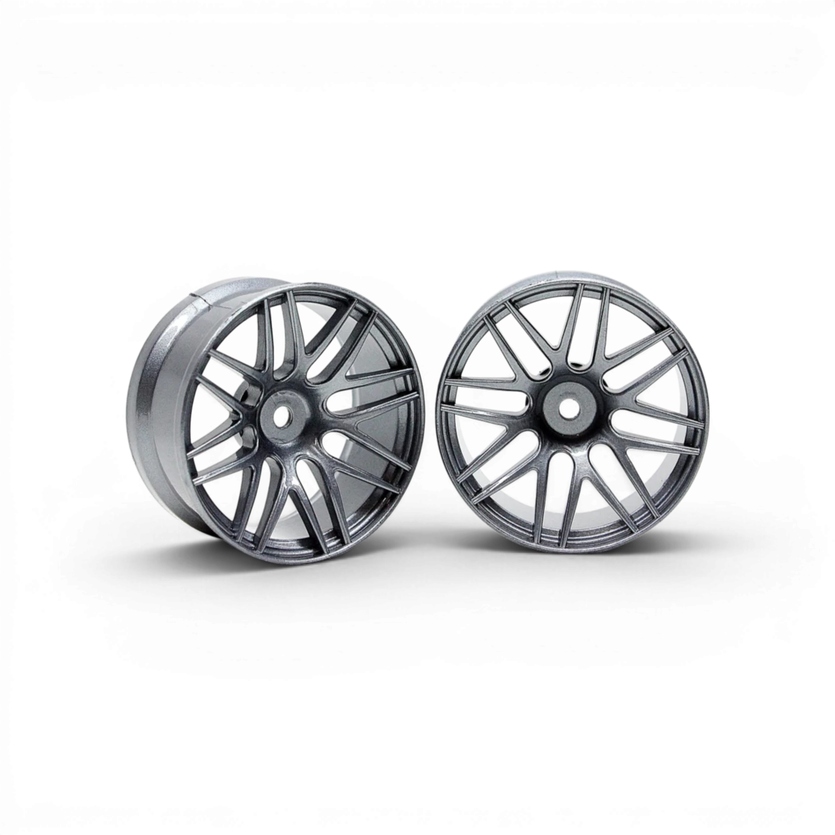 Jantes R2 déport +6mm en métal Gun métal pour voiture RC, marque Src Sideways RC, vue en gros plan.