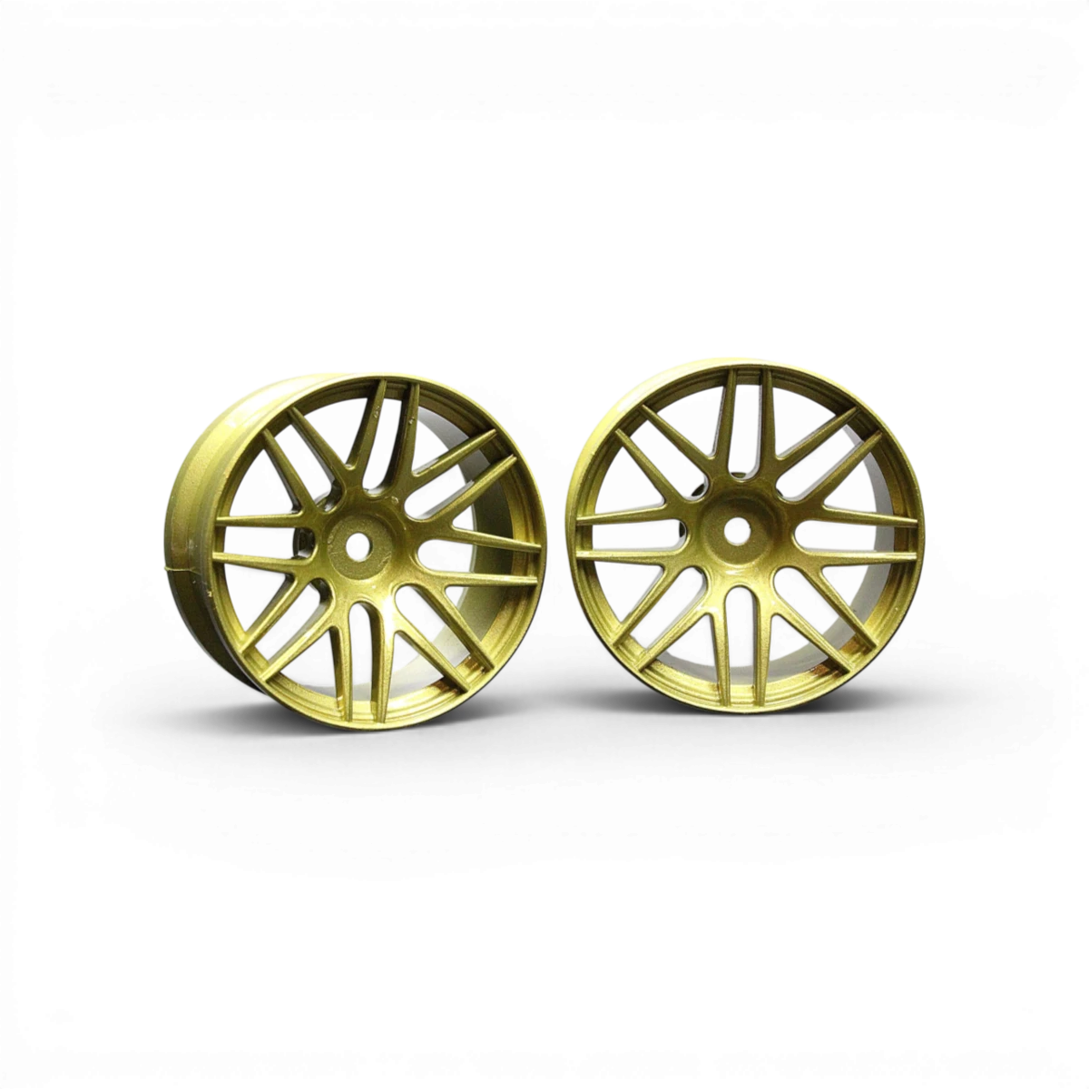 Jantes R2 déport +6mm en or pour voiture RC de marque Src Sideways RC, image montrant le design brillant et la finition métallique