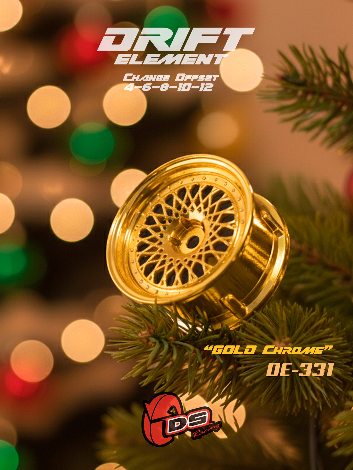Jantes réglables Drift Element Mesh blanches avec rivets chrome or, roues de haute performance de DS Racing.