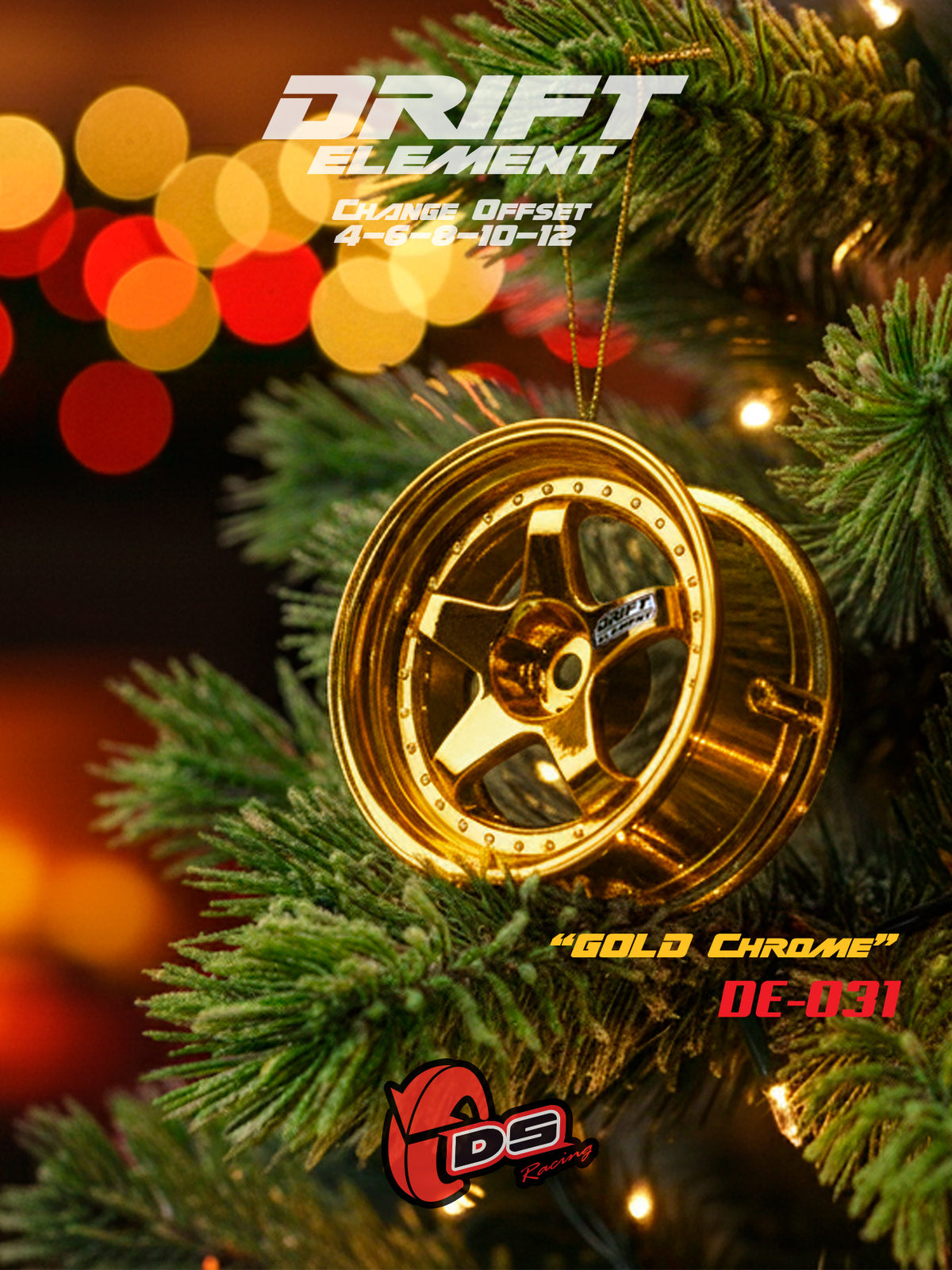 Roues réglables DS Racing Drift Elements Chrome Or avec détails brillants, conçues pour le drift et la personnalisation automobile.