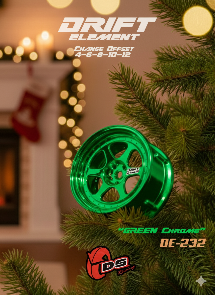 Jantes réglables Drift Elements Chrome Vert DS Racing pour voitures, roues de course avec finition chromée verte.