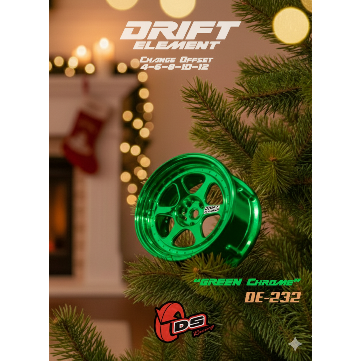 Jantes réglables Drift Elements Chrome Vert de DS Racing, roues en acier chromé vert pour voitures de drift.