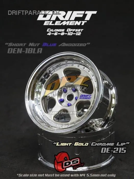 Jantes réglables Drift Elements en aluminium léger avec finition chromée et rivets chromés, conçues pour voitures de drift DS Racing.