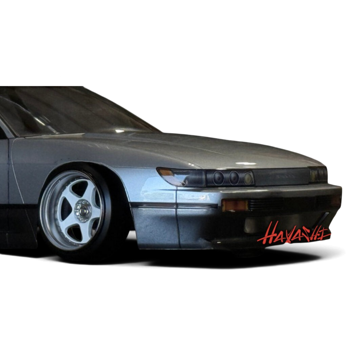 Jantes RIMS 5 étoiles en alliage blanc brillant pour voiture RC 1/10, style multi-pièces, offset 8 mm, marque Hayashi Garage.