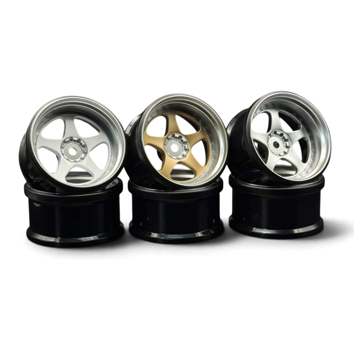Jantes RIMS 5 étoiles en style multi-pièces 1/10, couleur or champagne, avec décalage de 8 mm, marque Hayashi Garage.
