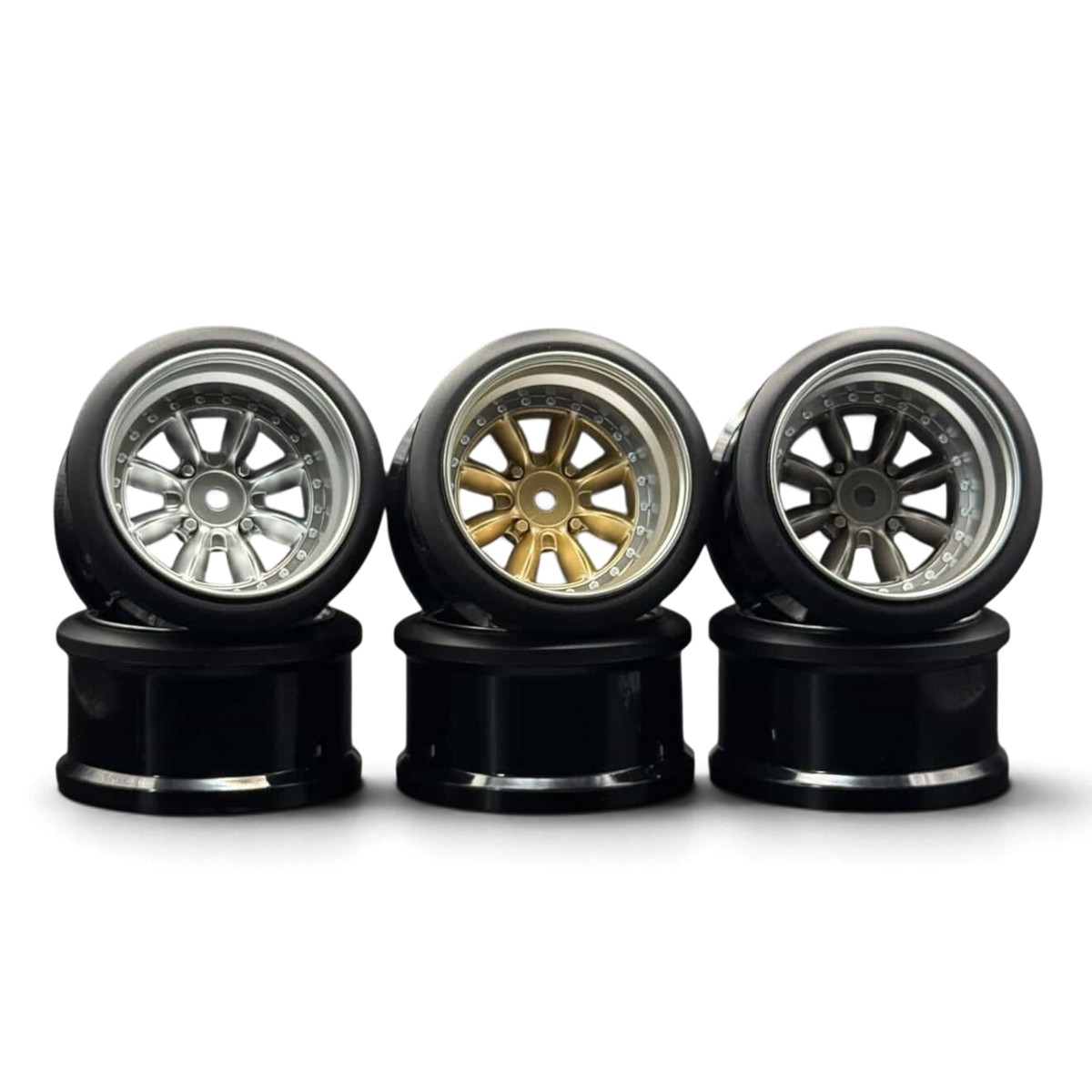 Jantes RIMS PANA 8 branches en or pour voiture 1/10 avec décalage de 6 mm, de la marque Hayashi Garage.