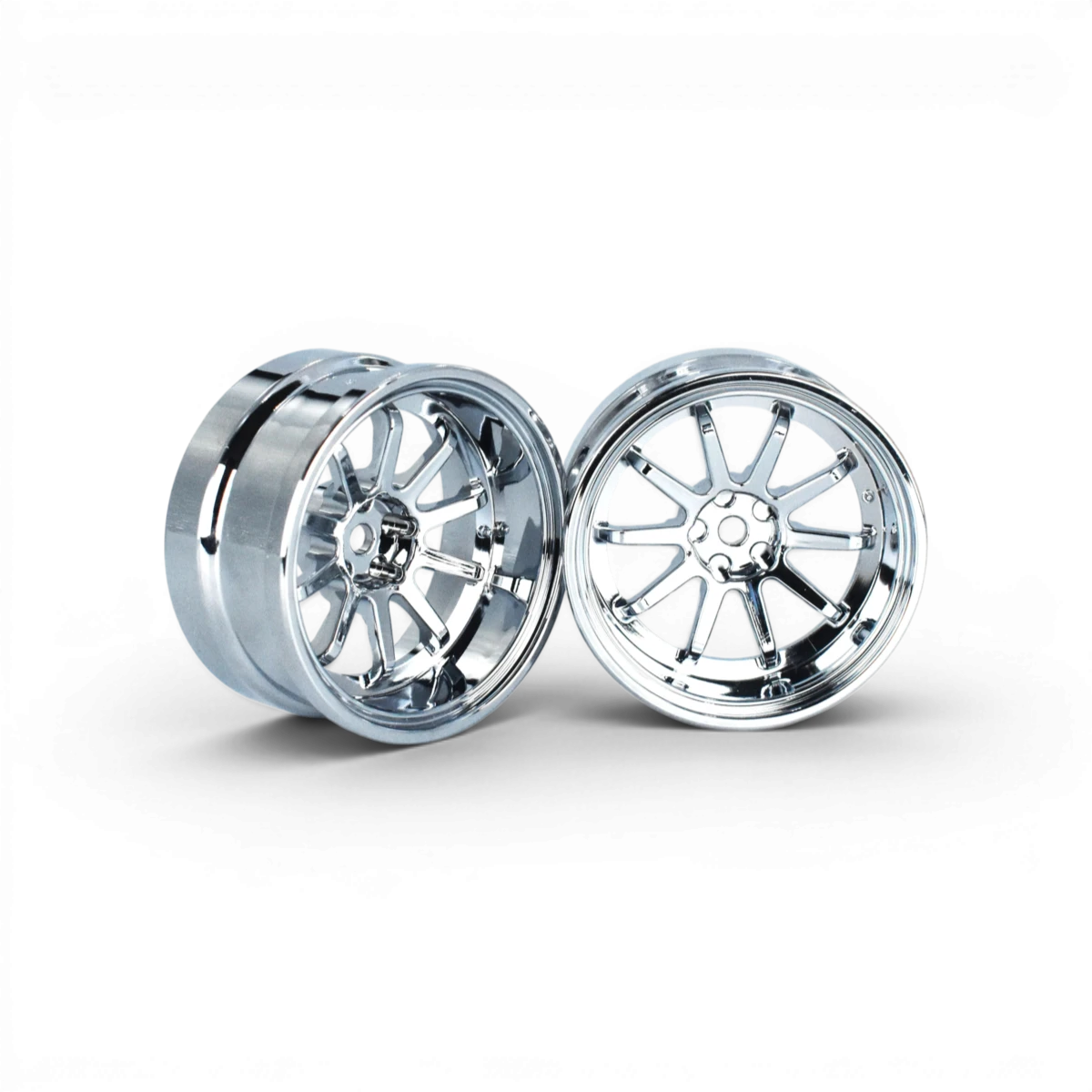 Jantes VR10 Offset 10mm Chromes de Team Reve D, roues en alliage avec finition chromée, vues de face sur véhicule.
