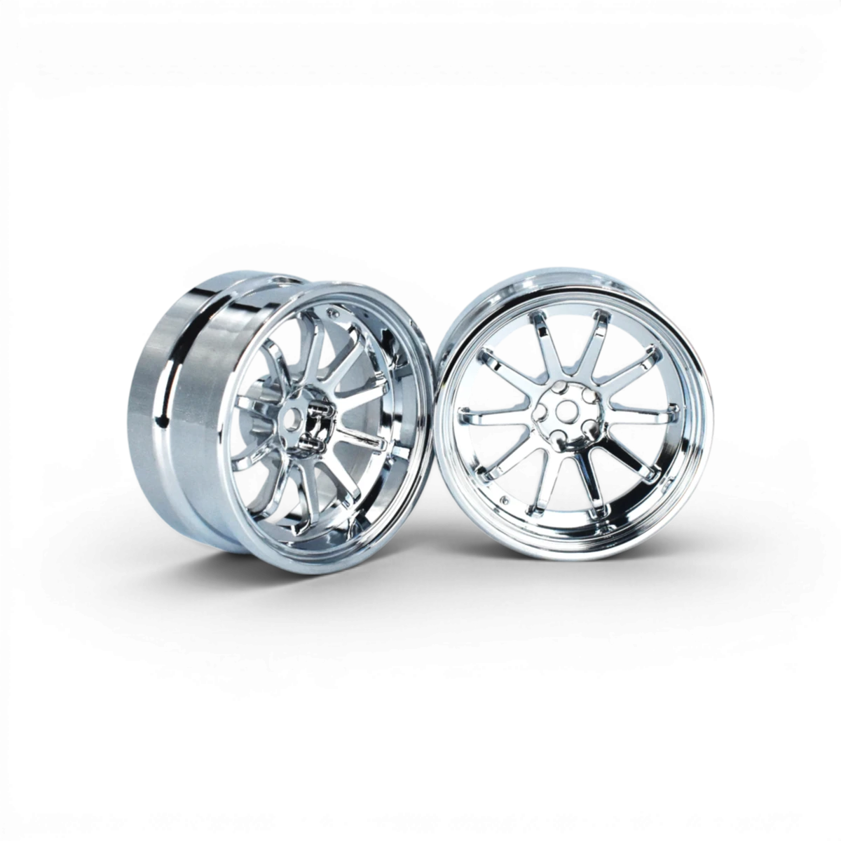 Jantes VR10 Offset 6mm Chromes de Team Reve D, roues en alliage avec finition chromée pour voiture de drift.