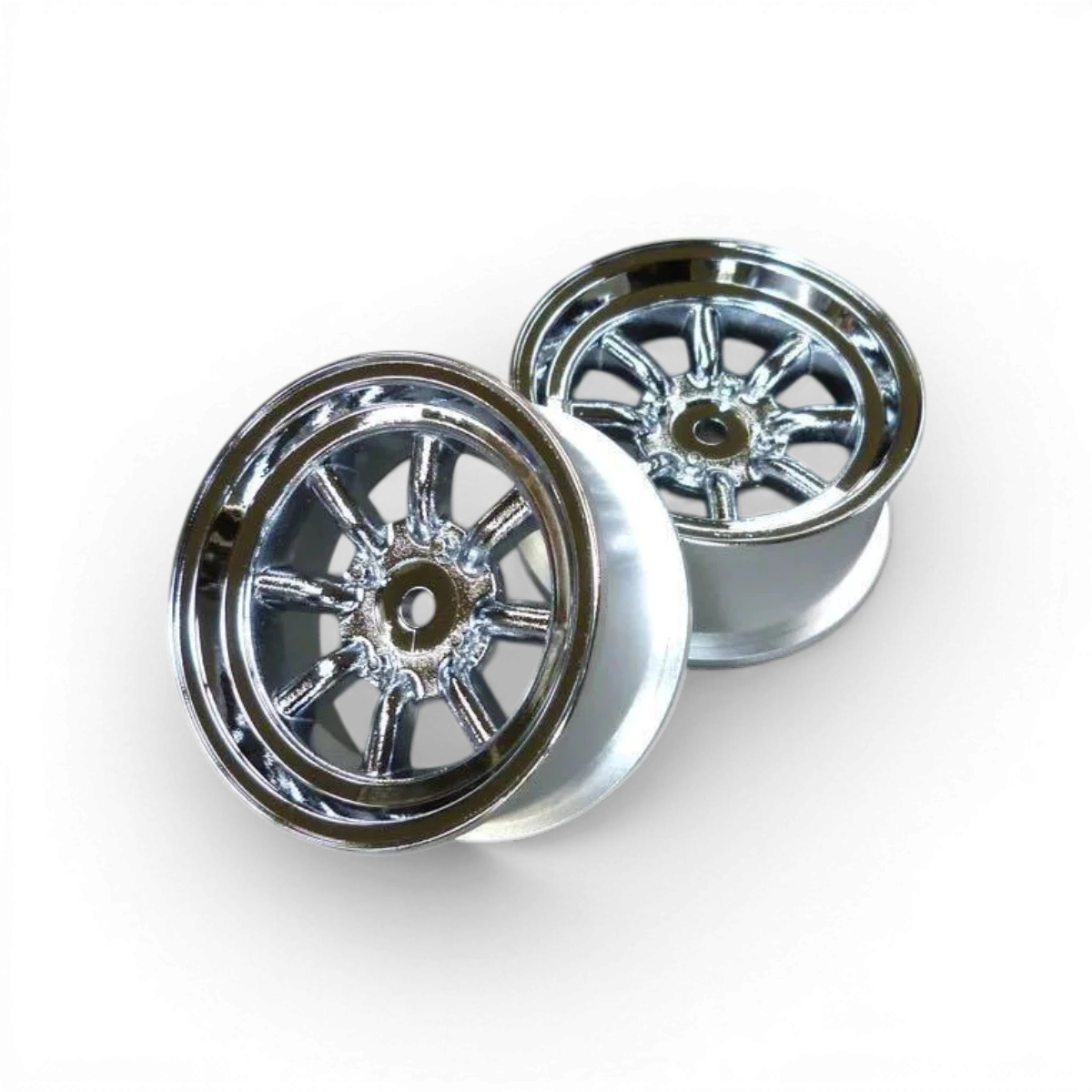 Jantes Watanabe en chrome avec décalage +7, roues de haute performance de la marque Topline, visibles en détail.