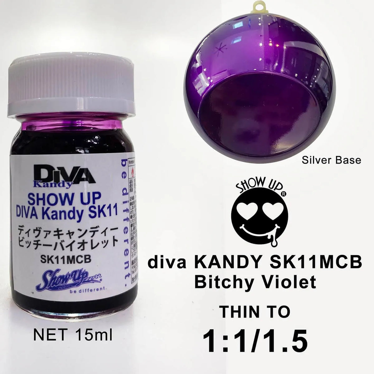 Coffret Kandy DIVA Violet Garce de Show UP, avec masque et accessoires élégants, en tissu violet brillant.