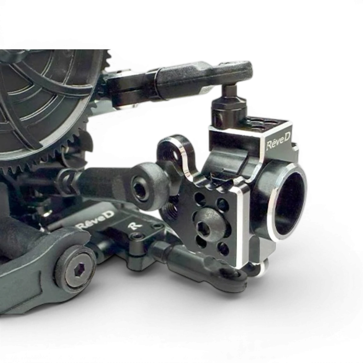 Kit de conversion A-arm arrière pour RDX RC Drift, conçu par Team Reve D, avec composants visibles pour améliorer la performance.