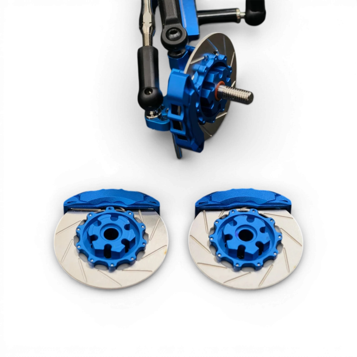 Kit étriers et rotors SR Series de RhinoRacing, composants de freinage pour voiture sportive, visibles avec détails en métal noir et rouge.