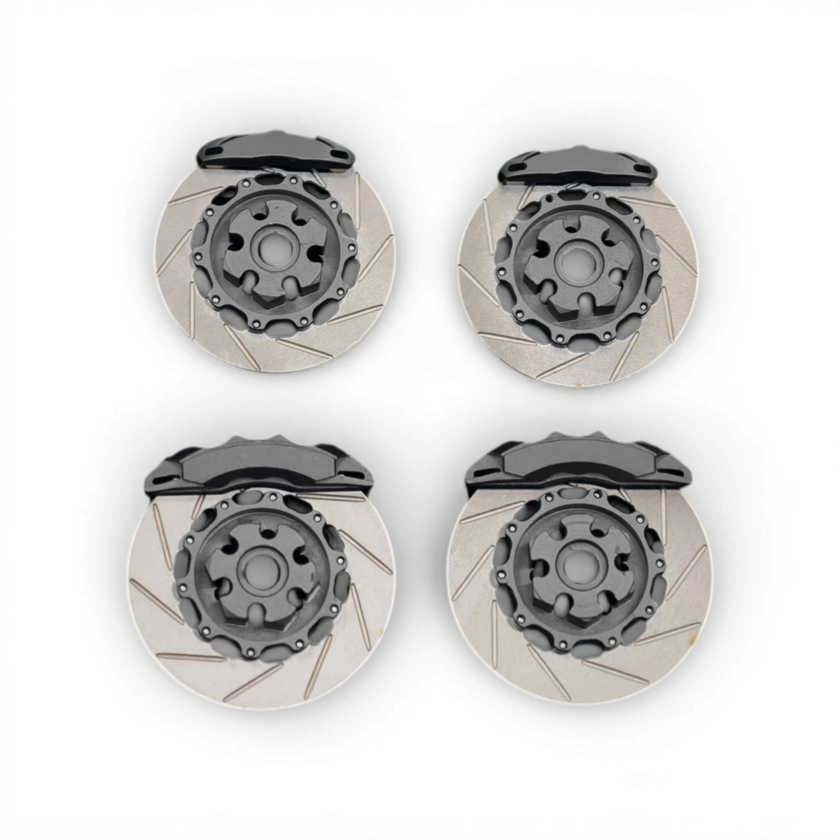 Kit d'étriers et rotors SR Series RhinoRacing pour vélo, noir avec composants métalliques visibles.
