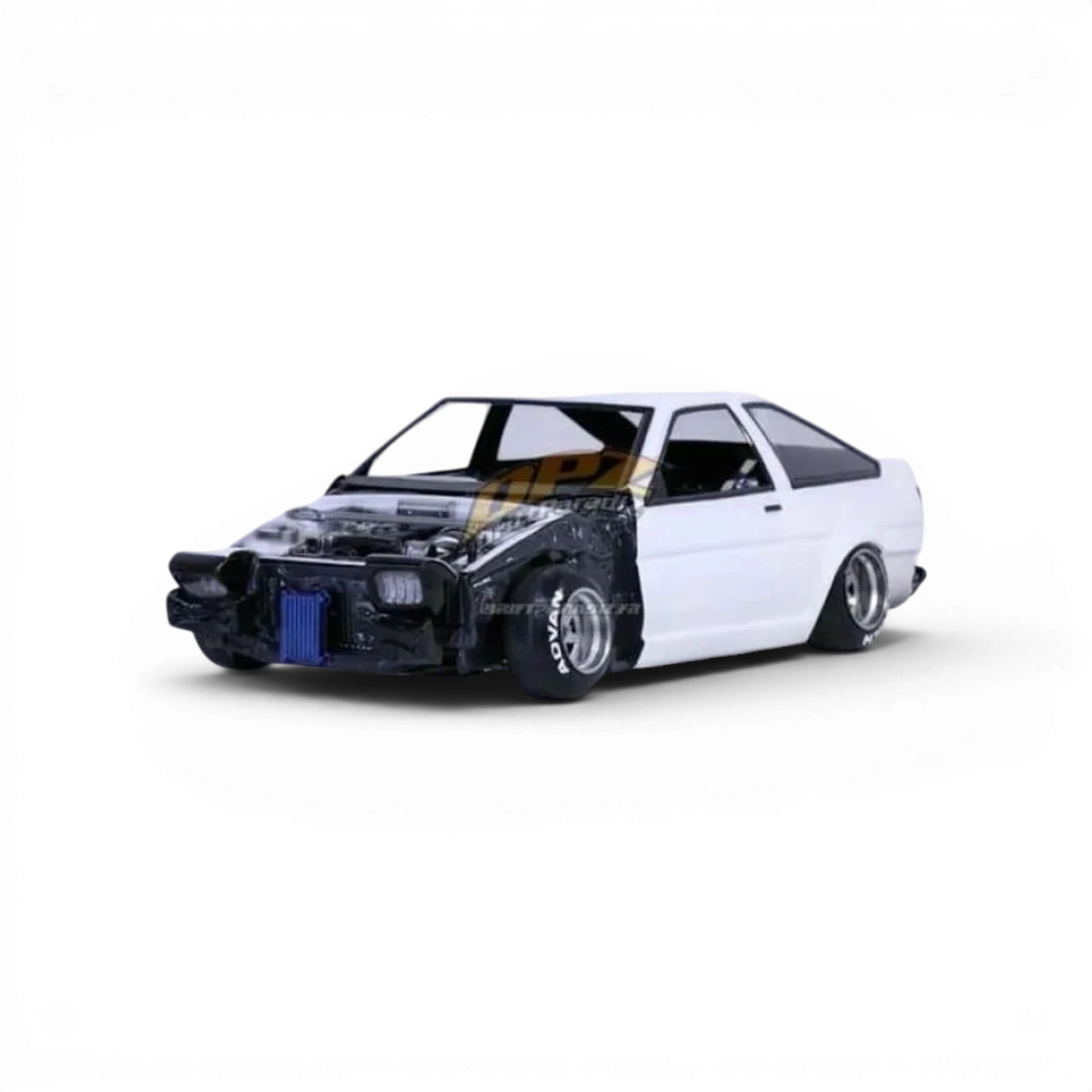 Kit intérieur, châssis et moteur apparent pour voiture RC AE86 Pandora RC, vue détaillée du modèle de carrosserie.