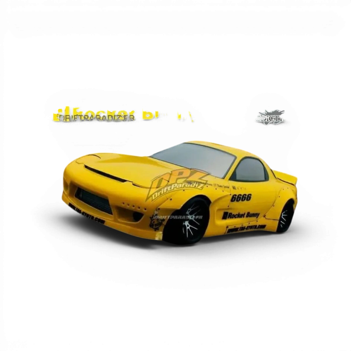 Kit de carrosserie Rocket Bunny complet pour Mazda RX7 FD3S, marque Addiction RC Design, comprenant ailes et pare-chocs.