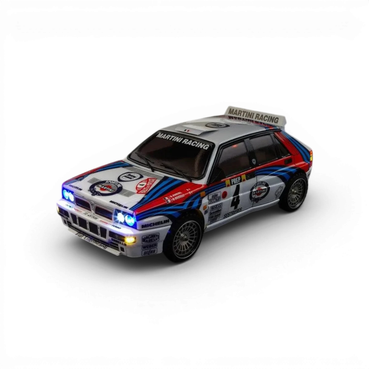 Voiture Lancia Delta HF Integrale peinte par Killer Body, modèle réduit avec détails précis et couleur éclatante.