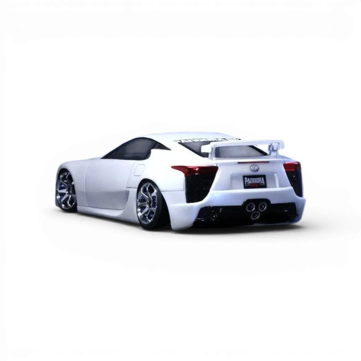 Modèle réduit de voiture de carrosserie Lexus LFA Pandora RC, couleur blanche avec détails réalistes, vue de côté.