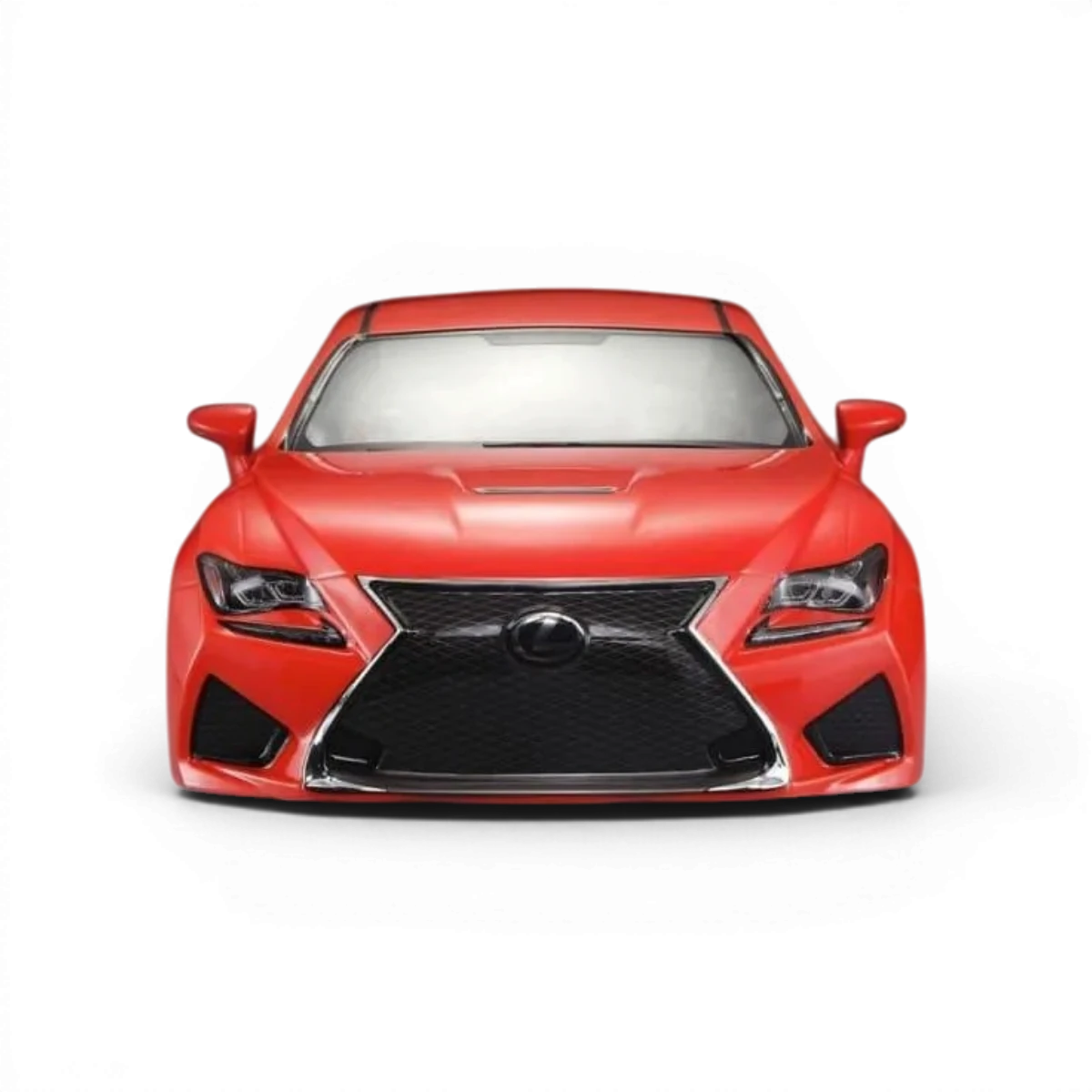 Voiture de carrosserie Lexus RCF orange de Killer Body, vue de face avec détails de la carrosserie et design sportif.