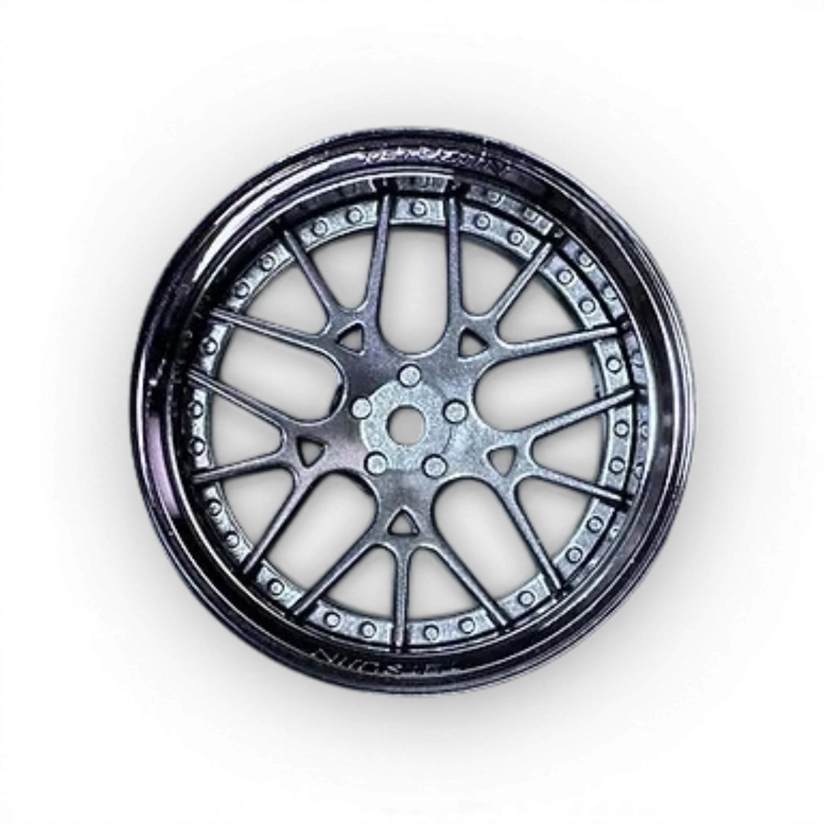 Roue Tetsujin Lycoris en métal Gun Metal et Chrome, design élégant avec finition brillante, vue de face.