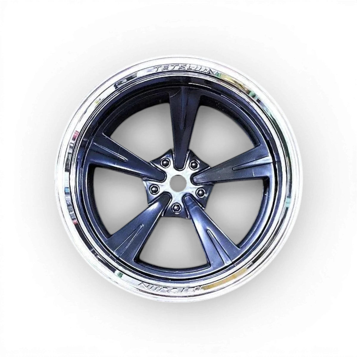 Roues Tetsujin Mandarin chrome et noir pour drift, design élégant avec finition chromée et détails noirs.