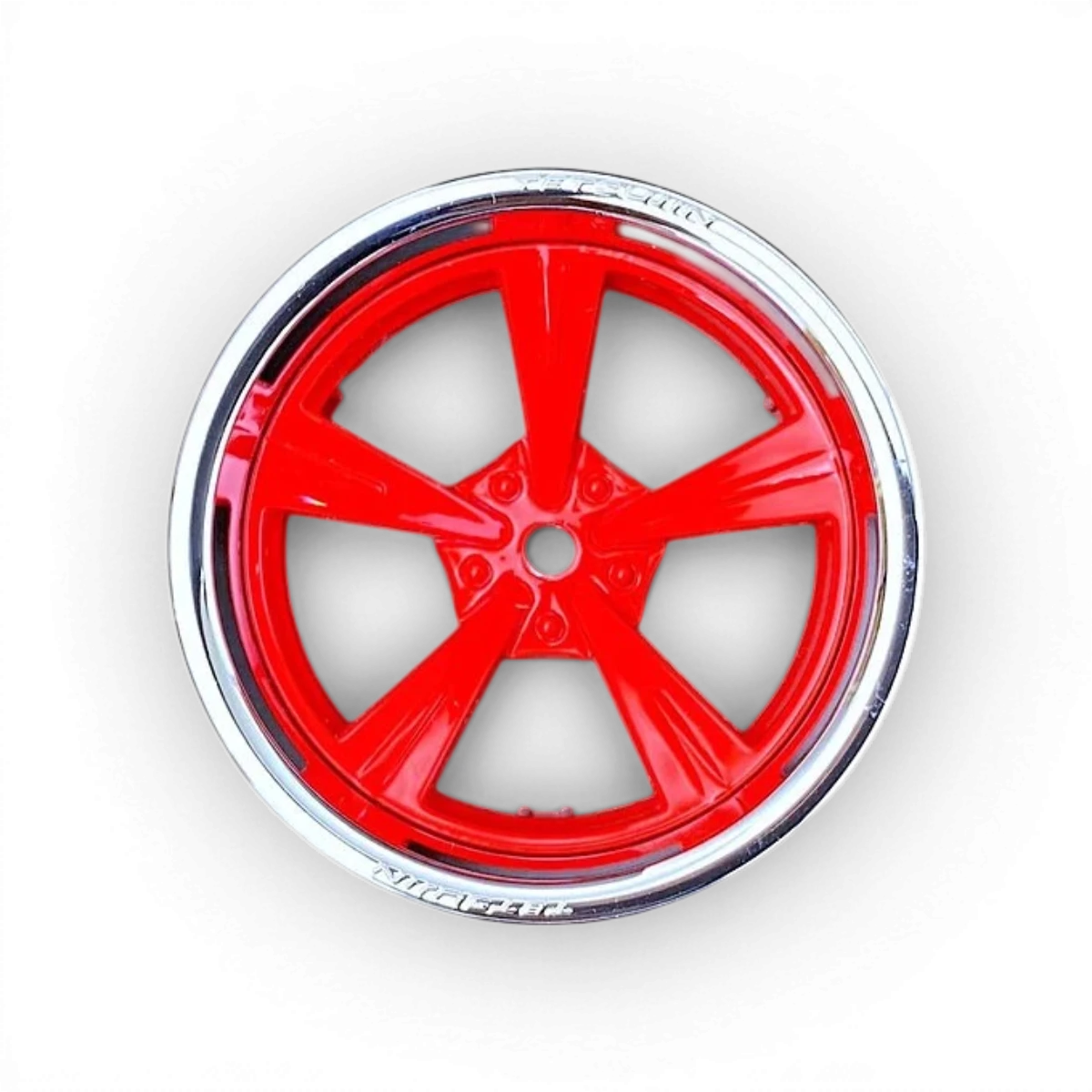 Ensemble de roues Tetsujin Mandarin chrome et Rouge gloss, avec finition brillante et design moderne.