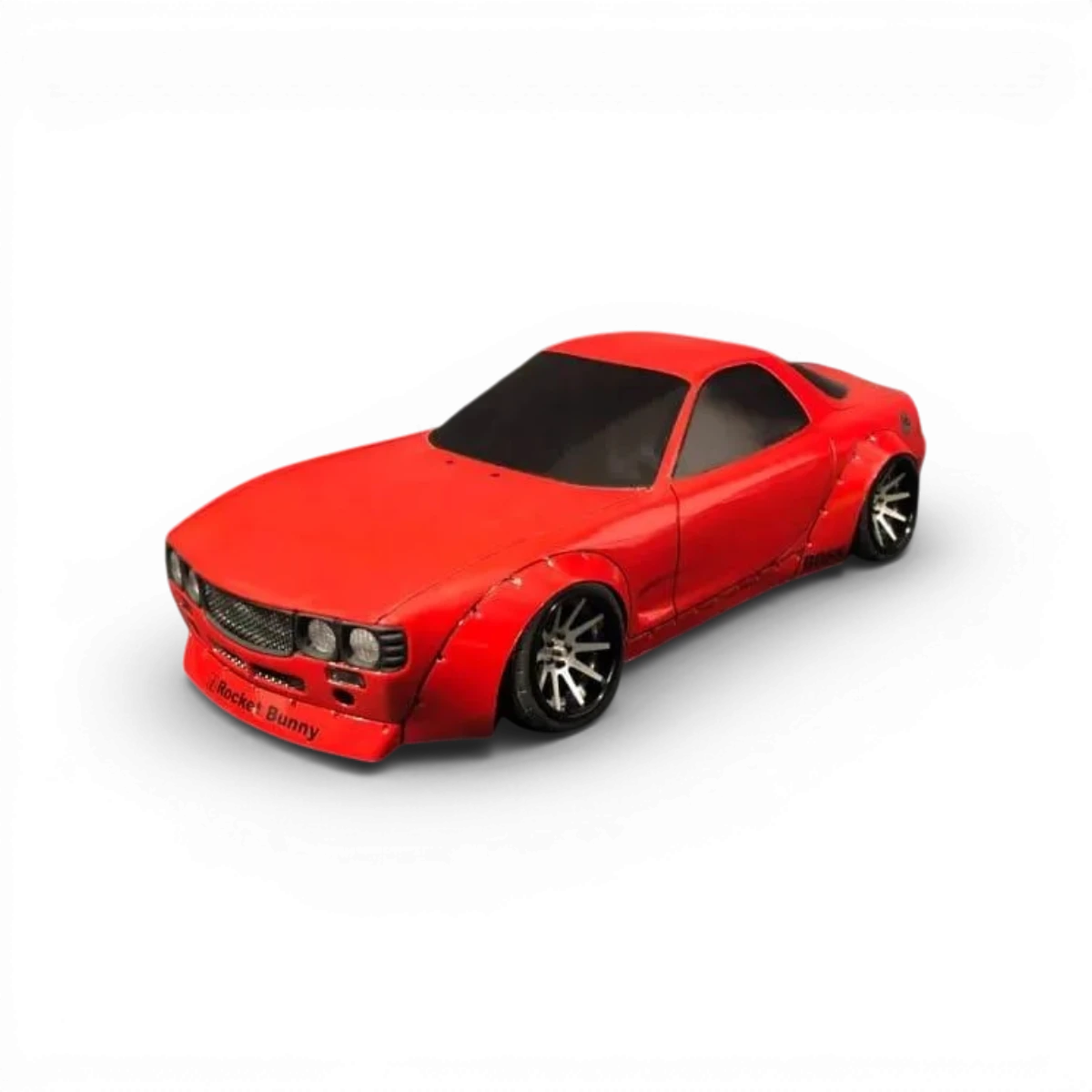 Carrosserie Mazda RX7 FD3s Boss en plastique pour voiture RC, fabriquée par Aplastics RC, vue de face avec détails colorés.