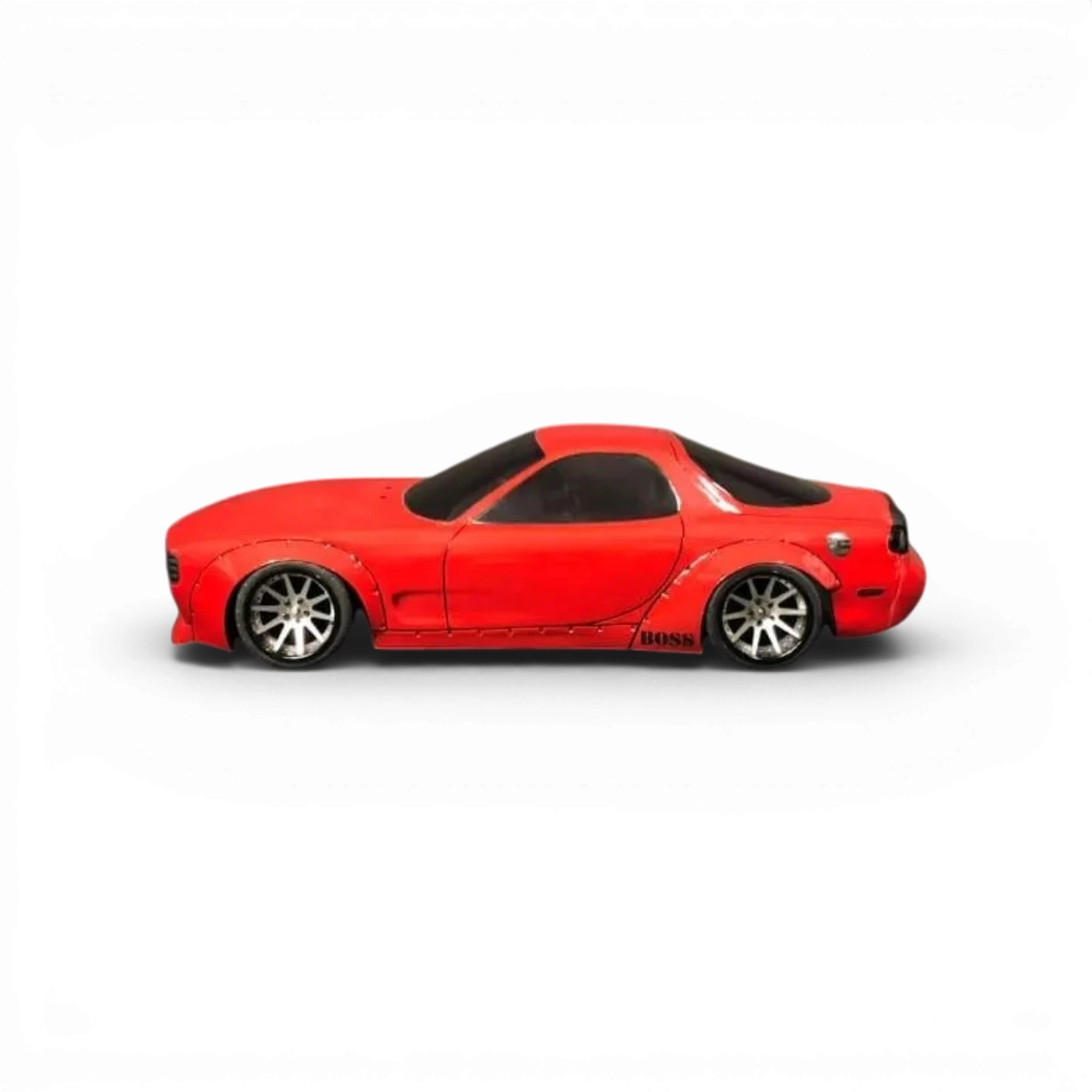 Carrosserie Mazda RX7 FD3s Boss pour voiture RC Aplastics RC, design détaillé et réaliste, couleur noir et blanc, finition précise.