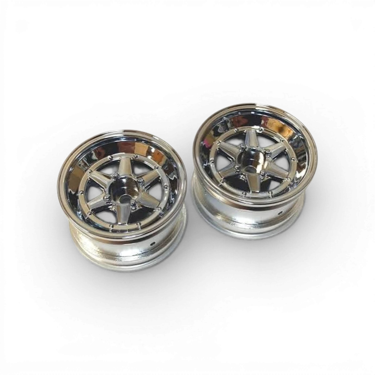 Roues Mini Long Champ XR-4 Offset6 Chrome de la marque Topline, finition chromée brillante, vue de face.