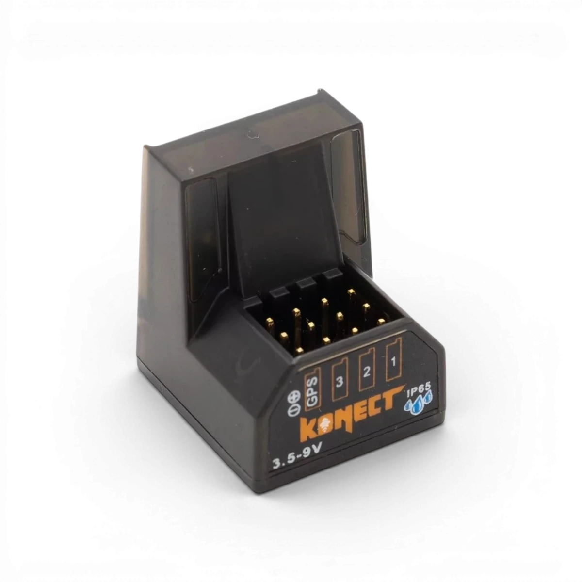 Récepteur électronique étanche 4 voies Konect RG4CHWP avec antenne, conçu pour la prise en charge de plusieurs canaux.