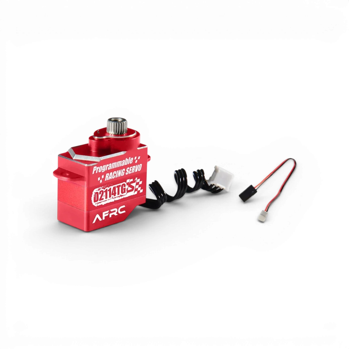 Mini servo AFRC D2114TG-S 25T, servo électronique violet pour modèles RC, avec engrenages métalliques et connecteur.