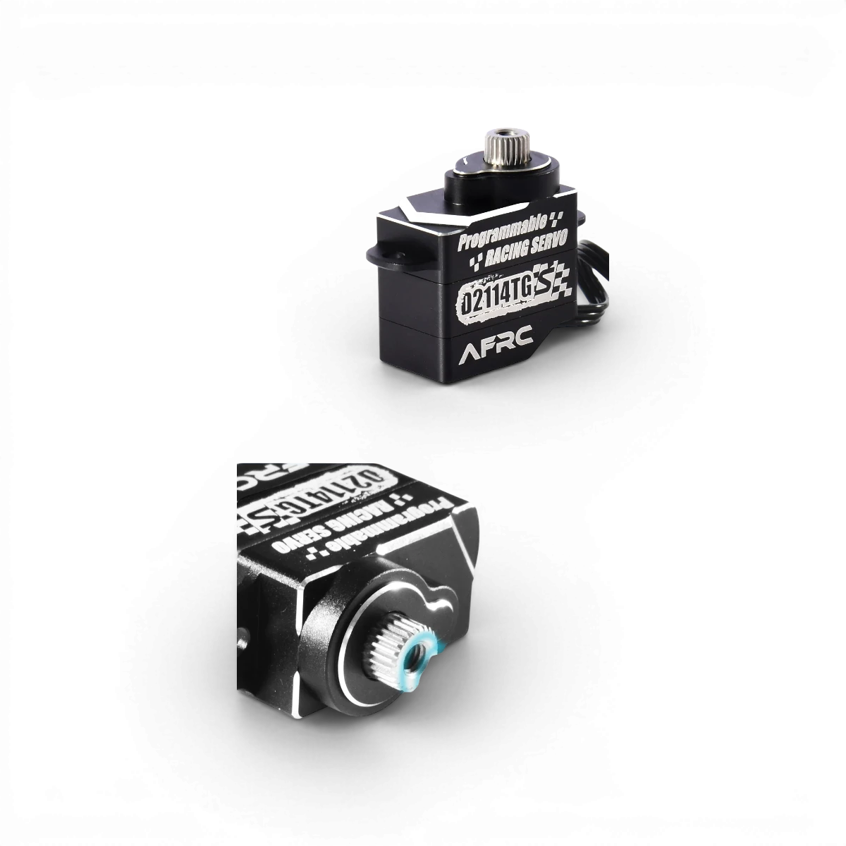 Mini servo AFRC D2114TG-S 25T électrique en violet, vue rapprochée, pour modèles électroniques et robotique.