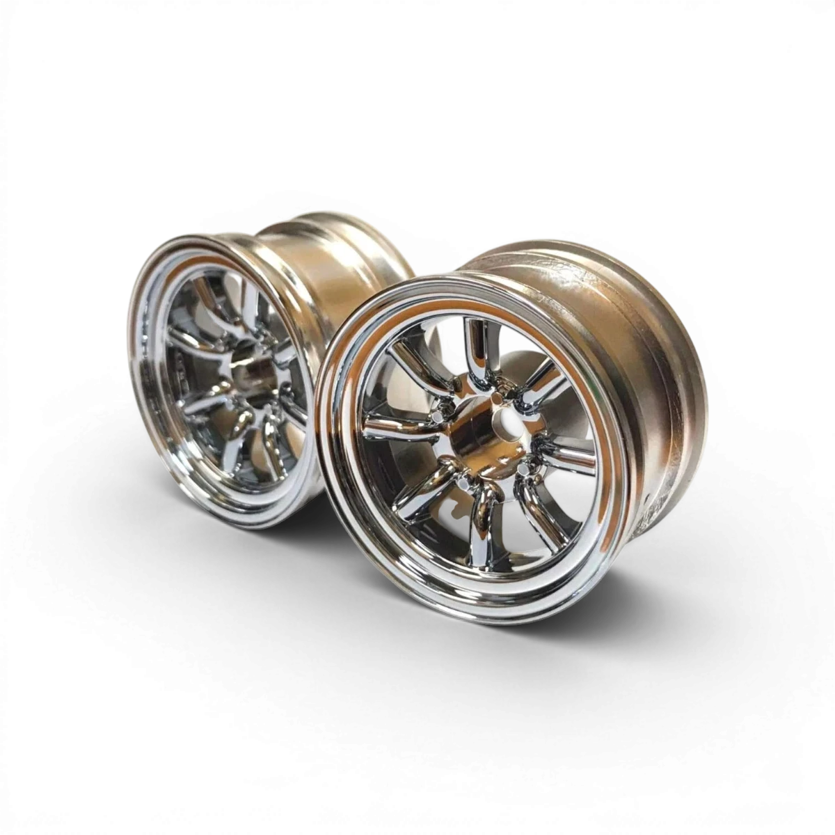 Roues MINI WATANABE OFFSET6 Chrome de la marque Topline, finition chromée, visibles en détail.