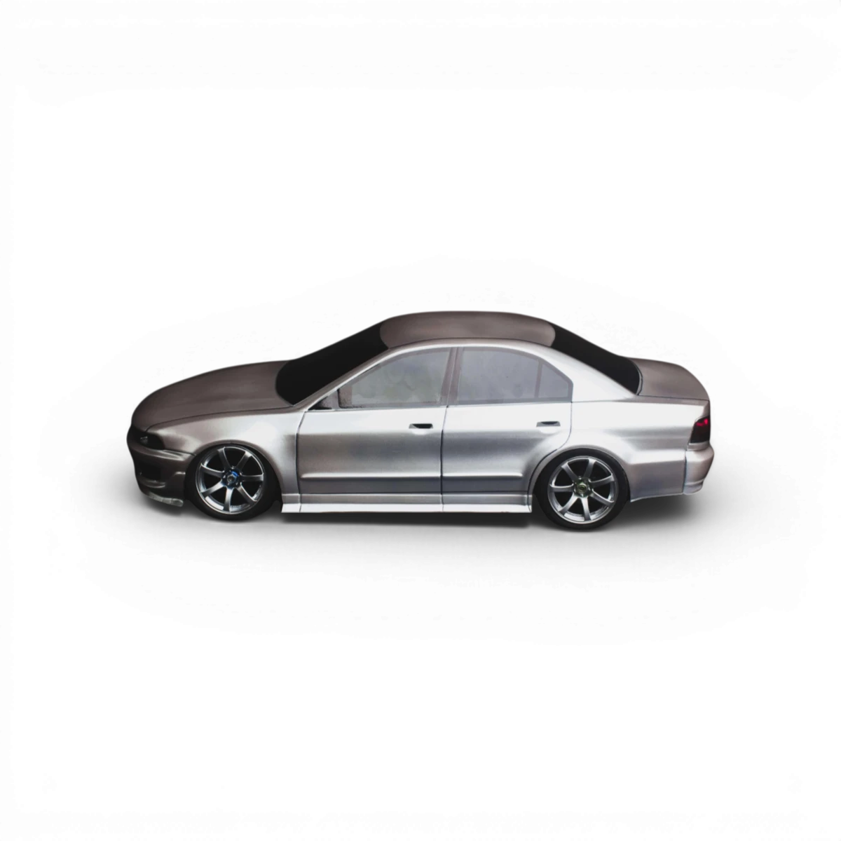 Carrosserie Mitsubishi Galant Aplastics RC, finition détaillée, en plastique, pour voiture radiocommandée, vue de face.