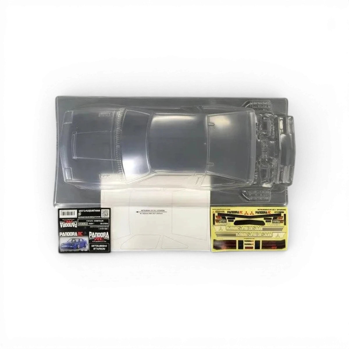 Carrosserie Mitsubishi STARION Pandora RC, modèle de voiture radiocommandée, avec détails réalistes et finition précise.