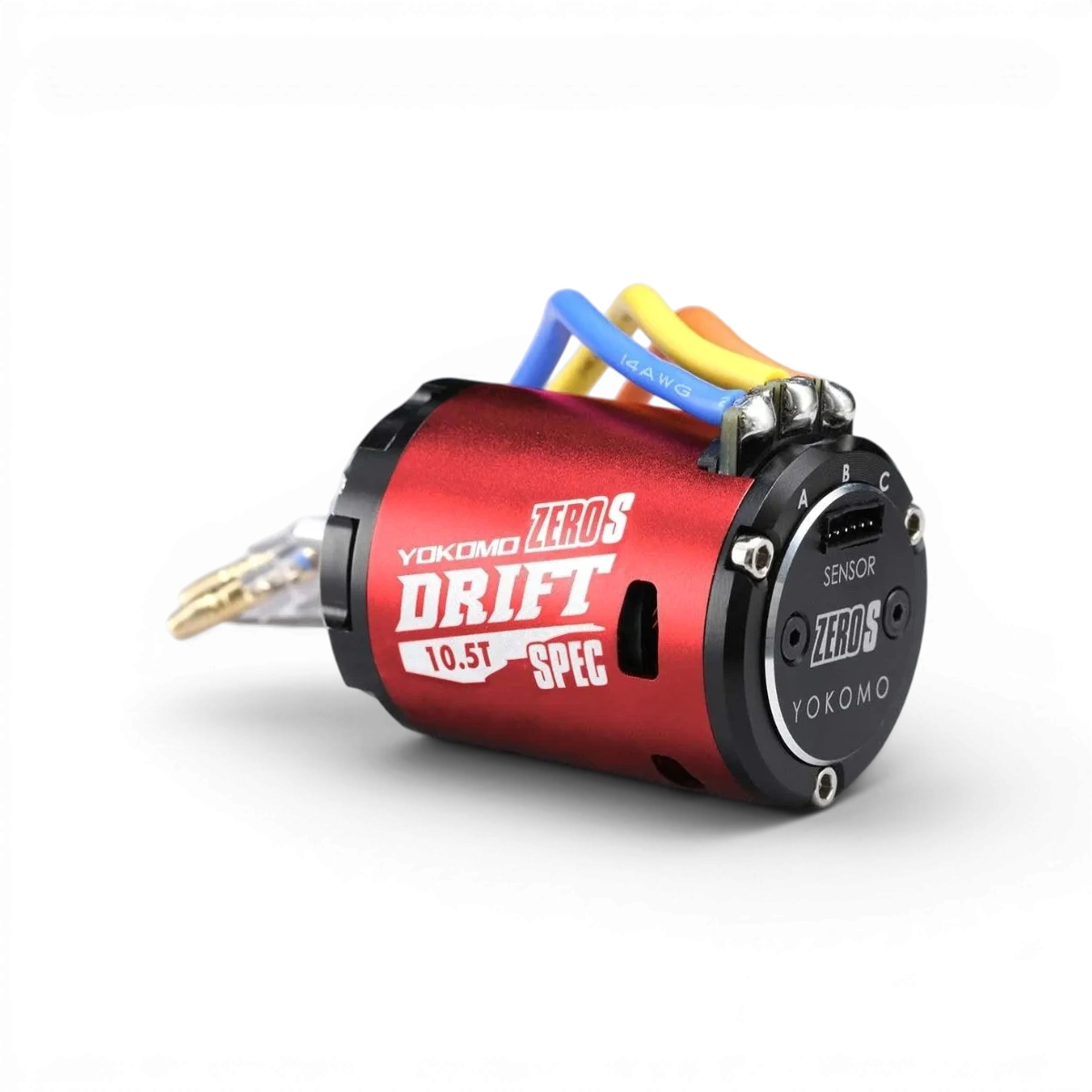 Moteur brushless sensored ZERO-S Drift 10.5T de Team Yokomo, vue de l'image avec ses détails techniques.