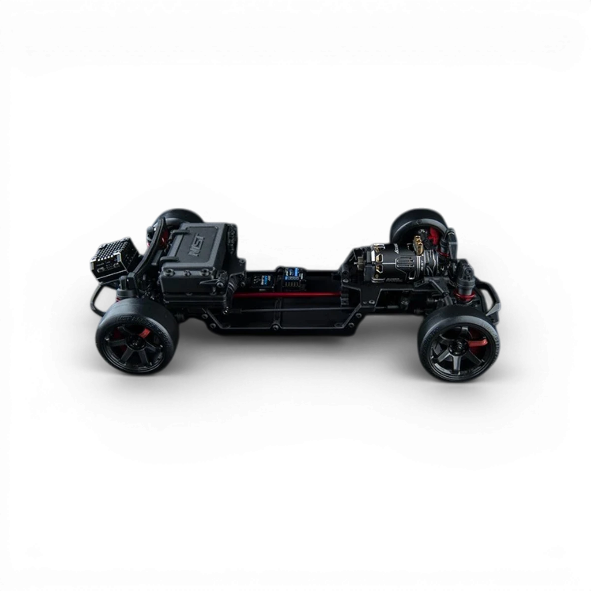 Châssis RC Drift MST FRX S Pro 1/10 de Max Speed Technology, vue de face avec détails du châssis pour drift.