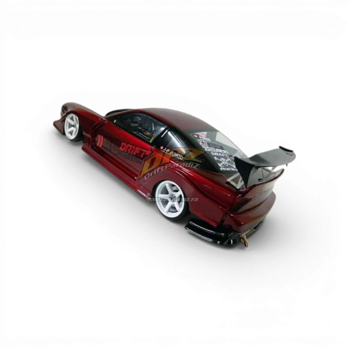 Carrosserie Nissan 180SX GP Sports pour voiture RC, marque Team Yokomo, vue de face avec détails de la carrosserie.