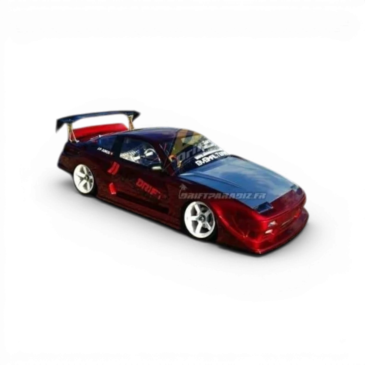 Carrosserie Nissan 180SX GP Sports pour voiture RC, modèle Team Yokomo, en plastique noir avec détails de design.