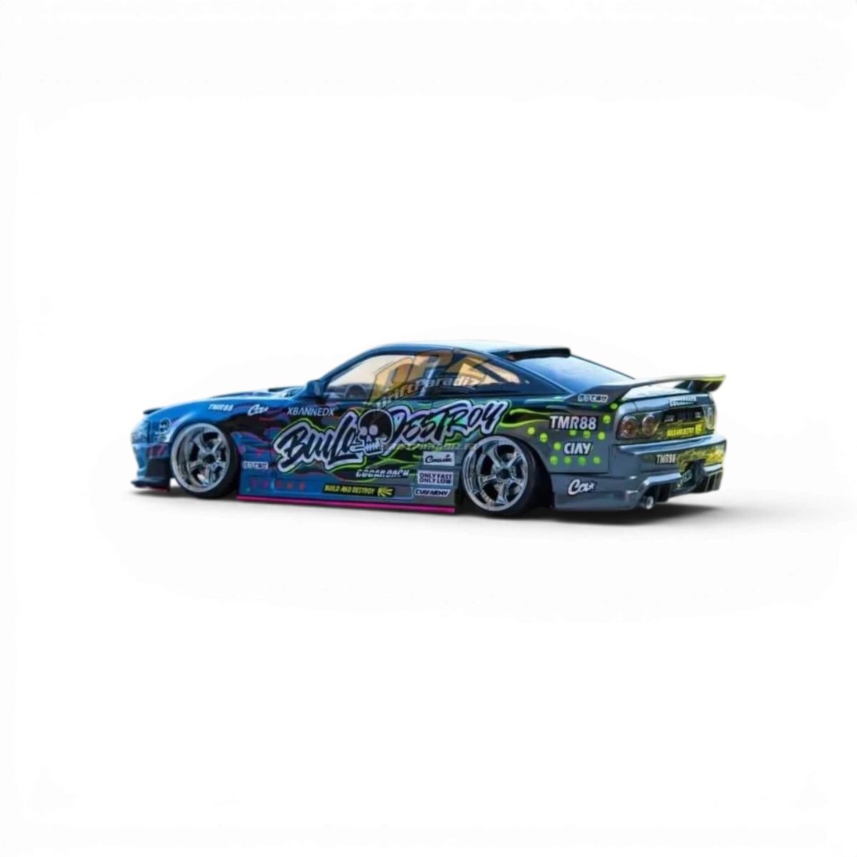 Carrosserie Nissan 180SX ORIGIN Labo pour voiture radiocommandée Pandora RC, vue de face avec détails de la carrosserie.