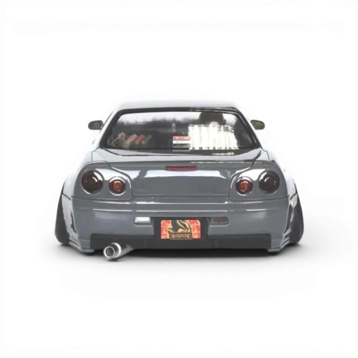 Carrosserie Nissan R34 en plastique pour modèle RC, conçue par Aplastics RC, avec détails réalistes et finition précise.