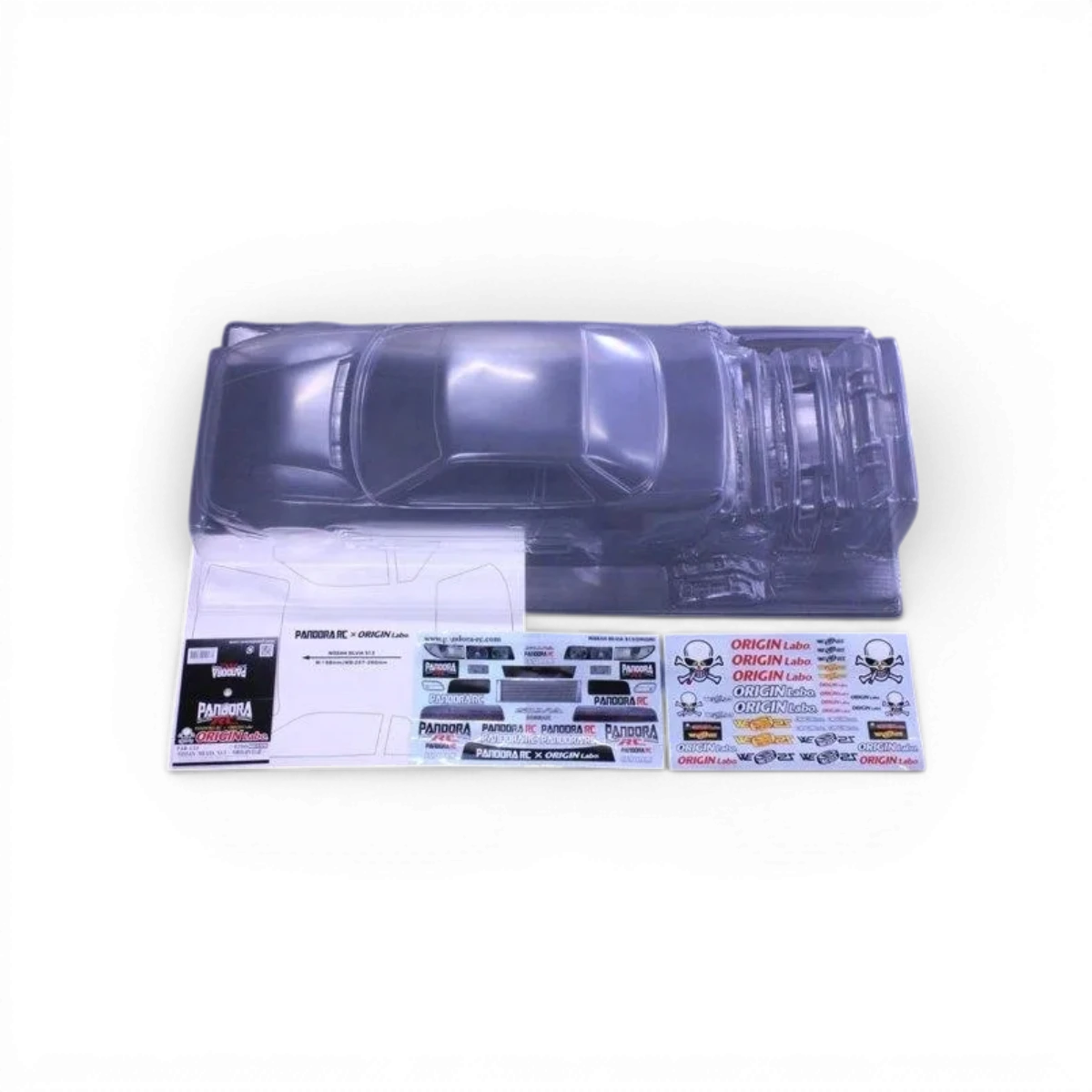 Carrosserie Nissan Silvia S13 Pandora RC ORIGIN Labo avec détails de drift, vue de face sur fond blanc