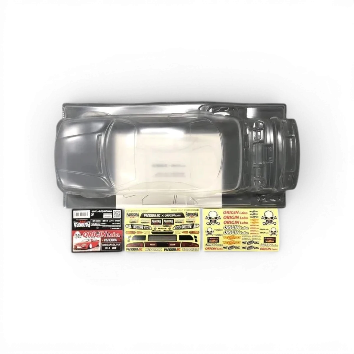 Carrosserie Nissan Silvia S14 early modèle Pandora RC, conçue pour voiture miniature, avec détails réalistes et finition précise.