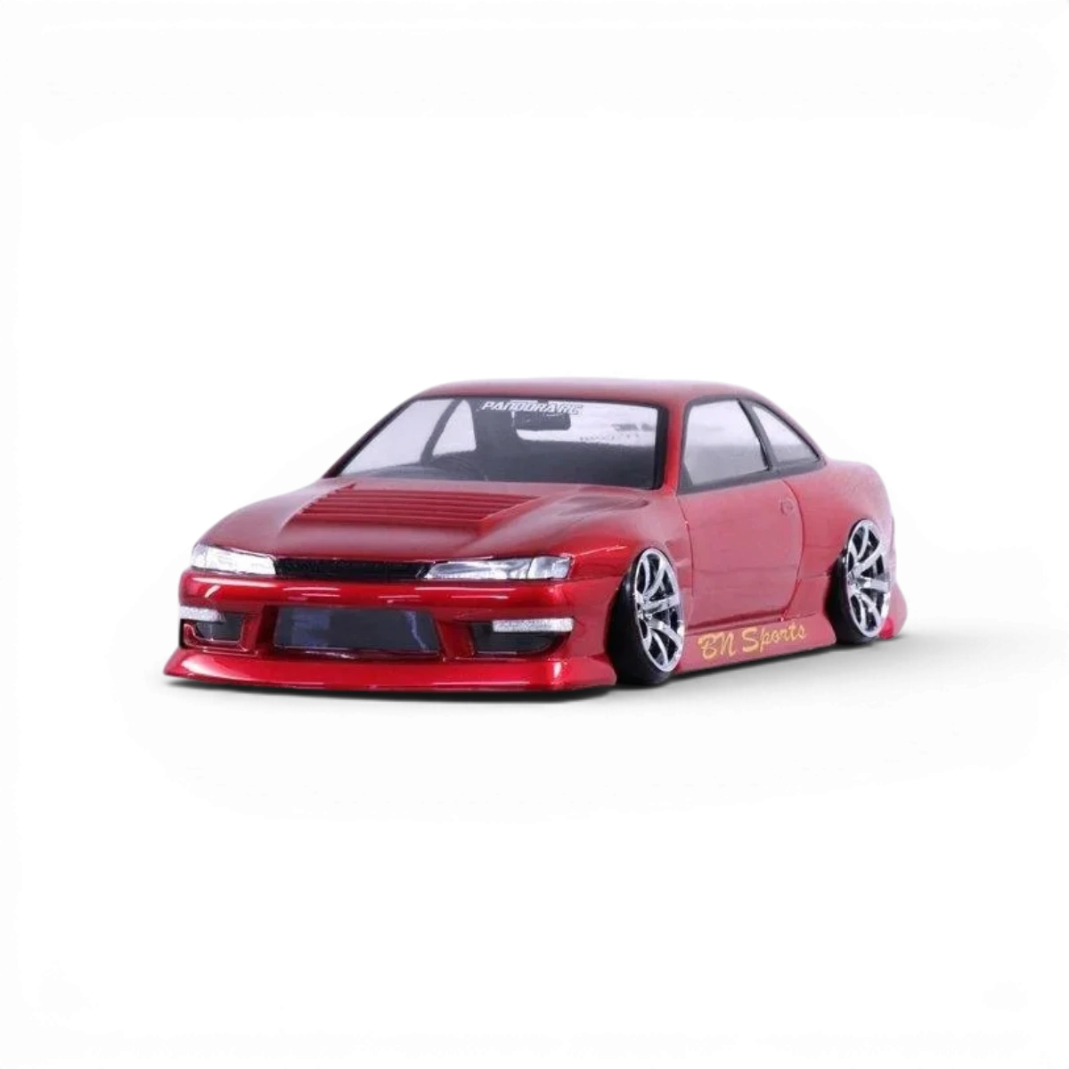 Carrosserie Nissan Silvia S14 tardive de BN SPORTS, marque Pandora RC, vue de face avec détails de la carrosserie de modèle réduit.