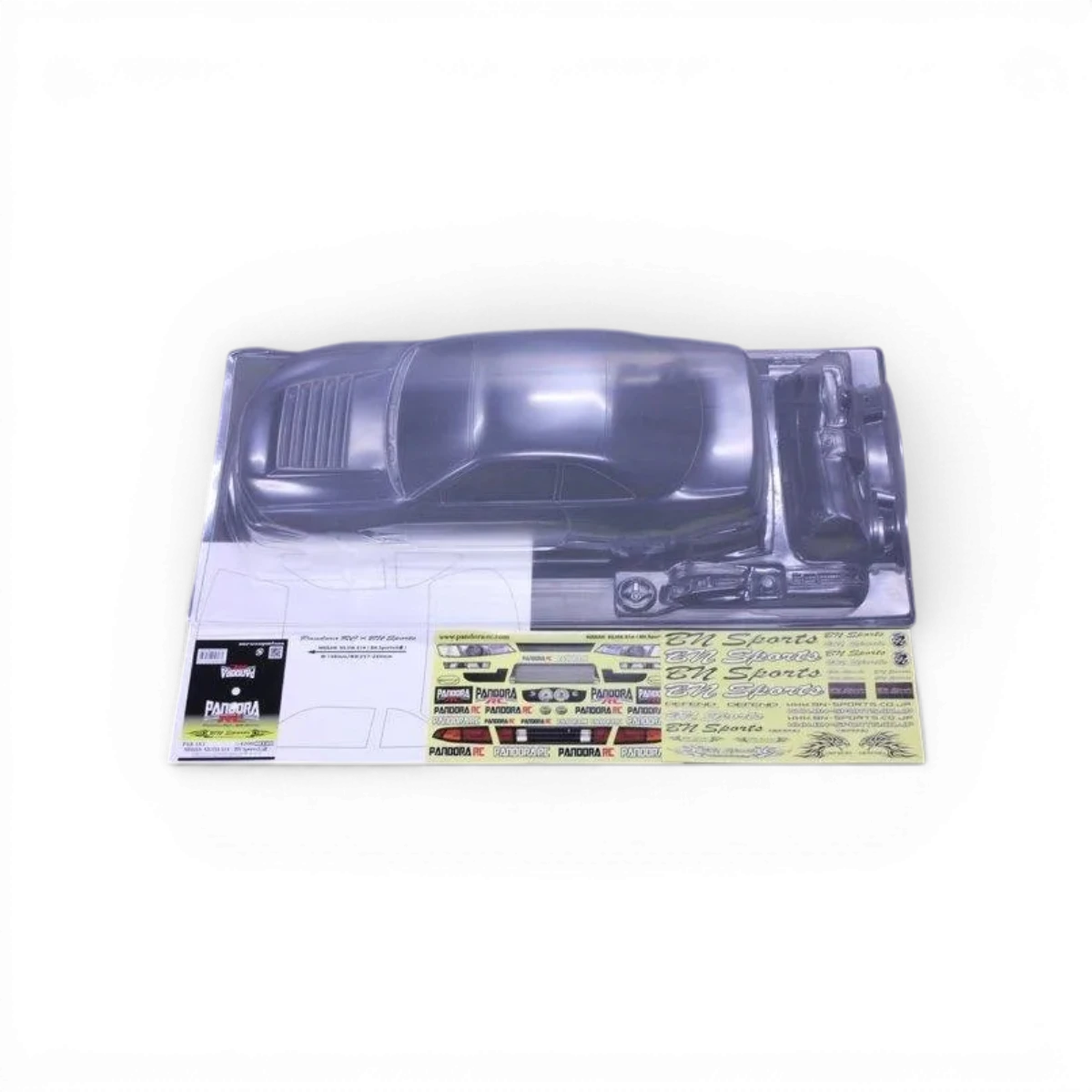 Modèle de carrosserie Nissan Silvia S14 tardive de BN SPORTS pour voiture RC Pandora RC, vue de face sur fond blanc.
