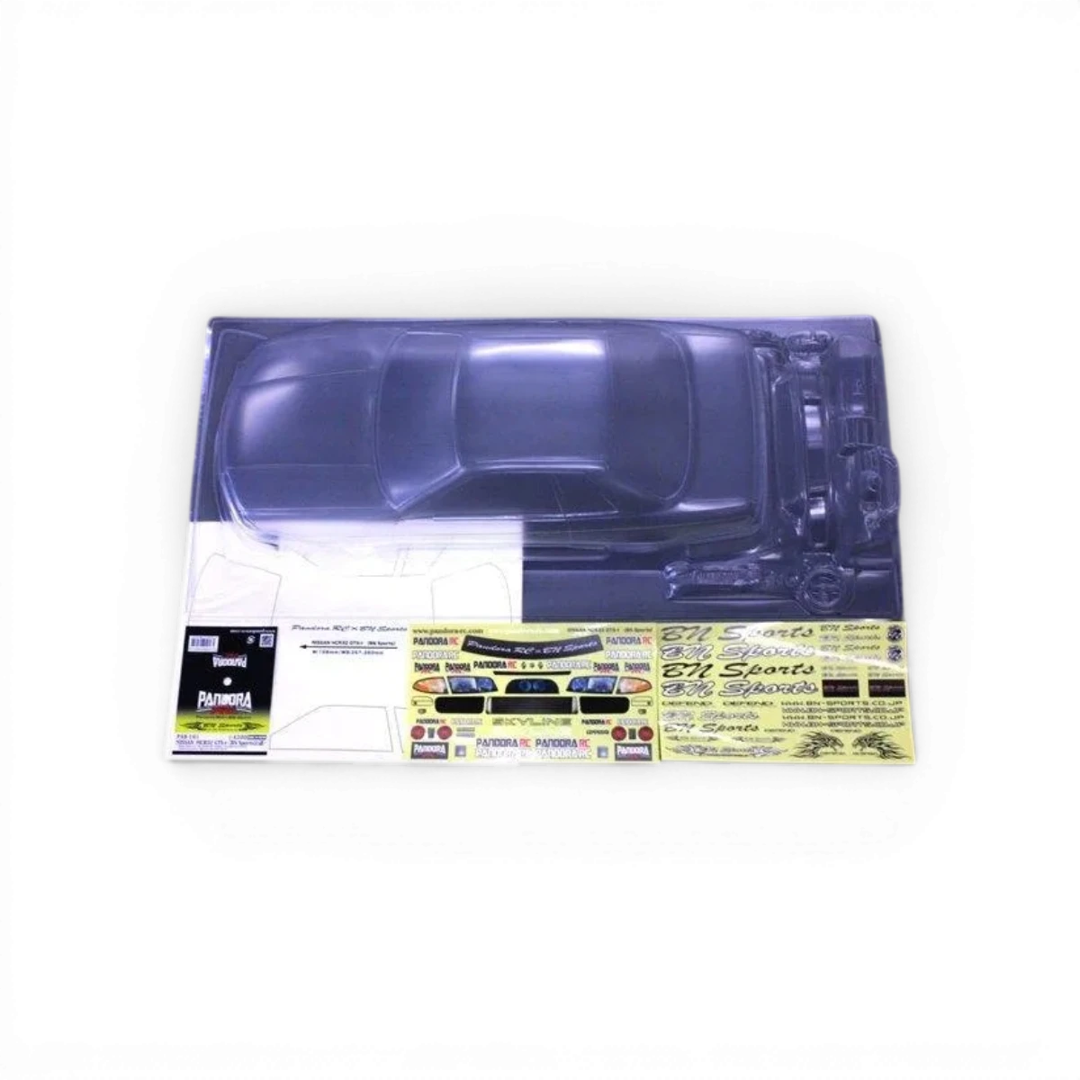 Carrosserie Nissan Skyline R32 BN Sports de Pandora RC, finition détaillée pour voiture RC, vue de face.
