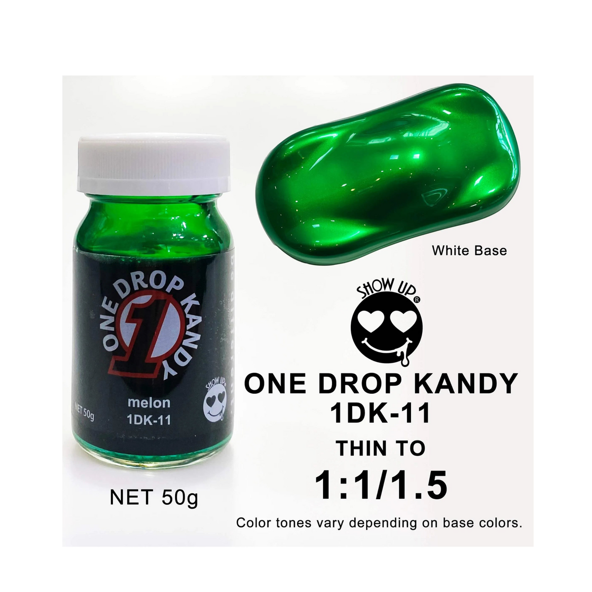 Vape One Drop Kandy Melon de la marque Show UP, bouteille de liquide aromatisé au melon, vue en gros plan.