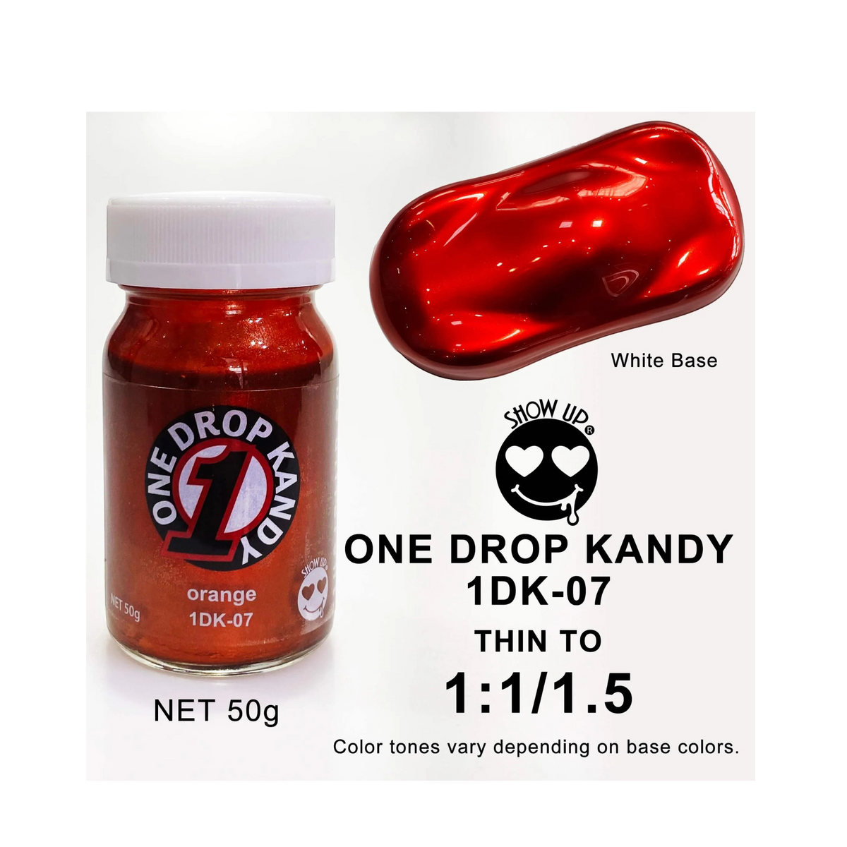 Bouteille de e-liquide ONE DROP KANDY Orange par Show UP, flacon avec étiquette orange, saveur fruitée et gourmande