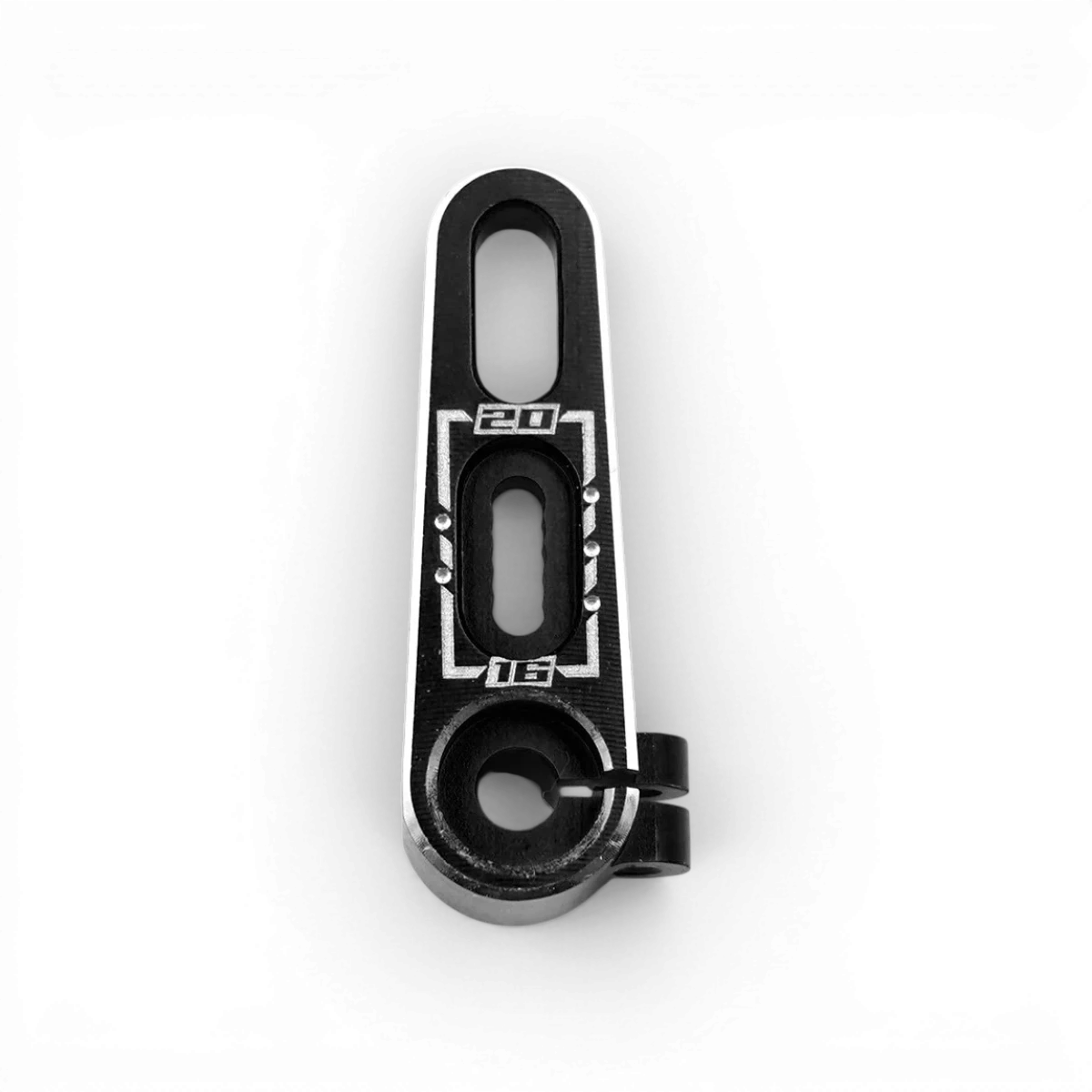 Palonnier en aluminium 25T ajustable pour servo, marque Yeah Racing, avec bras de fixation robuste et finition métallique.