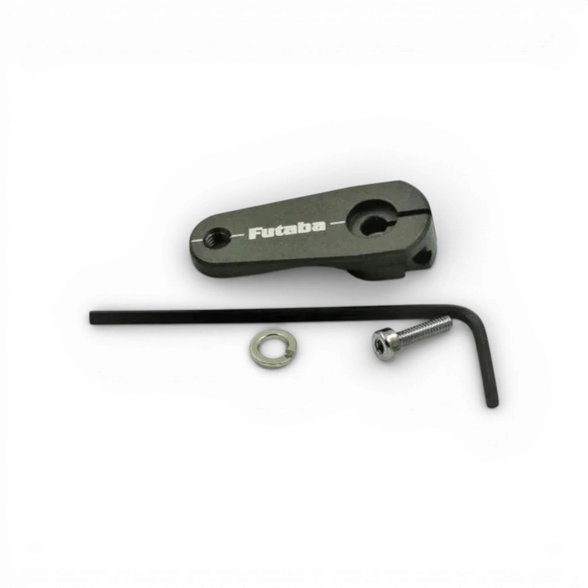 Palonnier en aluminium 18,5 mm pour électronique, marque Futaba, avec détails visibles en finition légère et fixation.