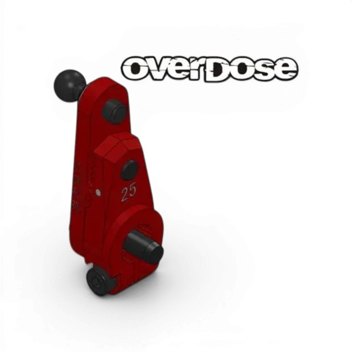 Palonnier servo réglable Type-2 Overdose pour pièces détachées de voiture RC, en métal noir avec fixation robuste.